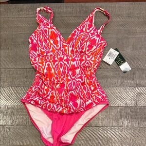 LAUREN Ralph Lauren Pink & Orange Printed Women’s One-Piece Swimsuit